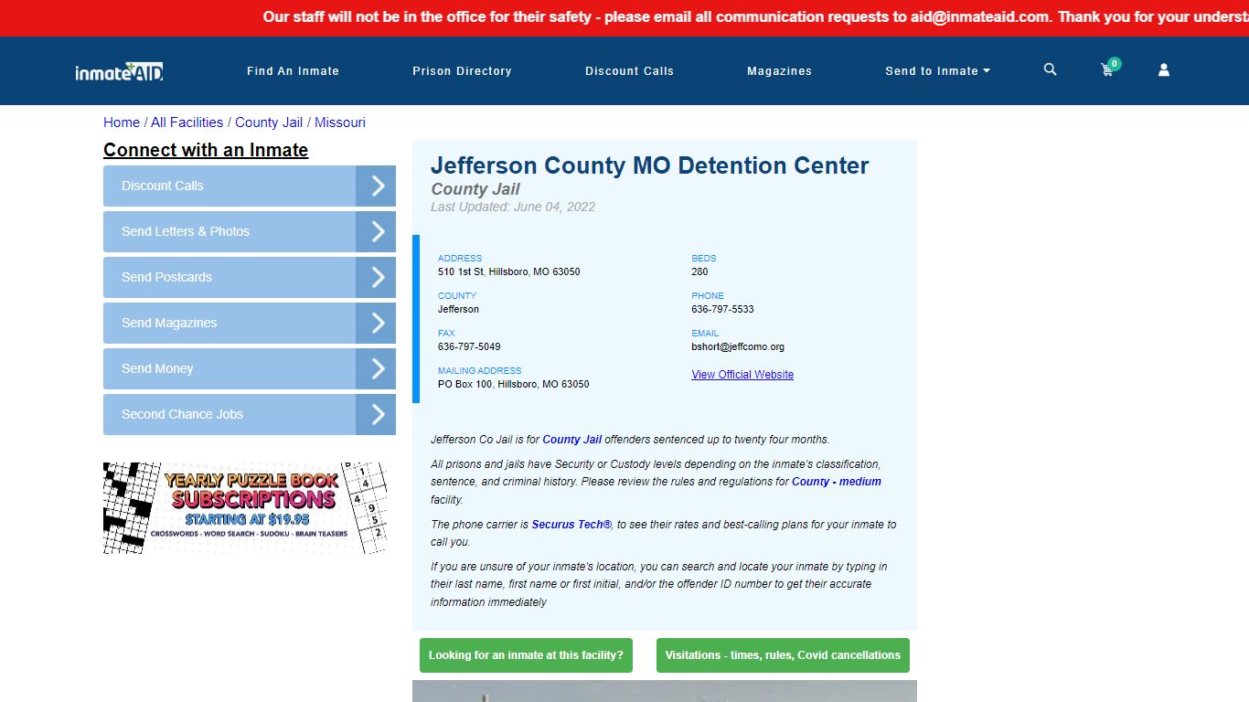 Jefferson County MO Detention Center - Inmate Locator ...
